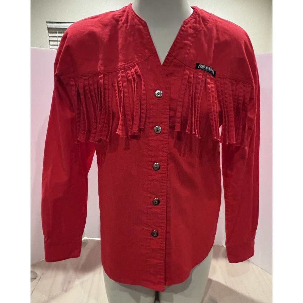 Rough Rider By Circle T Youth Sz 9/10 Red‎ Fringe Top Shirt Western Cowgirl